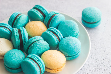 Macaroons. Delicious french desserts. Macaroons on the table	