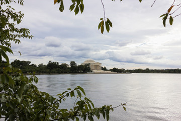 Summer Potomac River Tidal Basin view looking towards the Pantheon styled Thomas Jefferson...