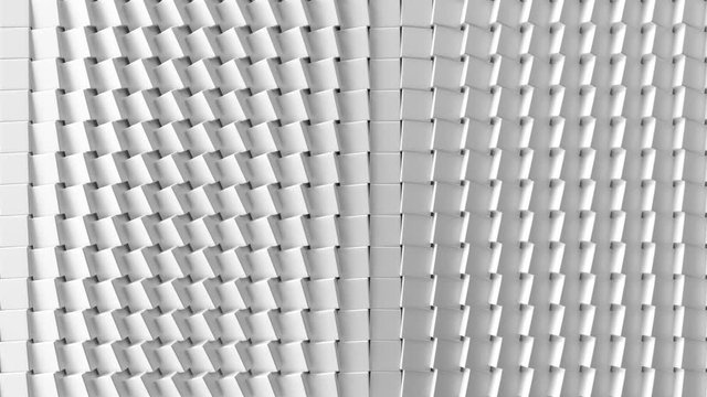 Abstract background with white pulsating, moving cubic surface. Motion design template. 4K, UHD loop animation. 3d rendering dynamic composition for intro.