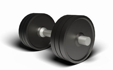 Obraz na płótnie Canvas 3D illustration of a dumbbell on white background - 3D rendering of a fitness object