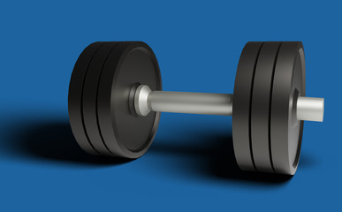 Obraz na płótnie Canvas 3D illustration of a dumbbell on blue background - 3D rendering of a fitness object