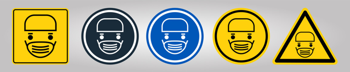 Simple set wear protective face mask icons for your design