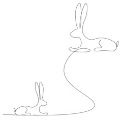 Bunny silhouette line drawing vector illustration