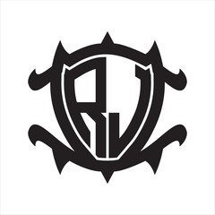 RJ Logo monogram isolated with frame shield shape design template