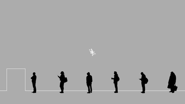 Corona Virus Queue.

Silhouette figures spaced out in a queue with a virus network background.