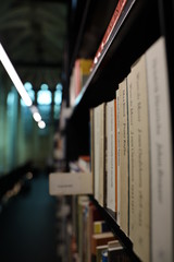 books on the shelf in a church