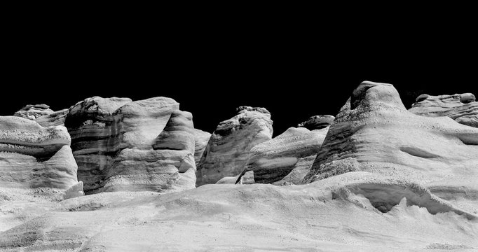 Black and white moonscape nature at Sarakiniko, Milos