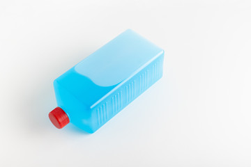 Bottle of antiseptic. Antibacterial spray for hands. Plastic bottle of sanitizer with clear body.