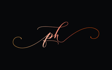 ph or p, h Lowercase Cursive Letter Initial Logo Design, Vector Template