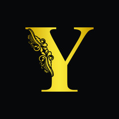 Gold letter Y. Vintage golden flower ornament initial letters.  Alphabet. Logo vector 