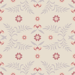 Seamless pattern flower and leaf.  Color cream ivory. Pastel colors. Vector.