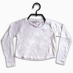 Mockup of Full Sleeve Crop Tops / Cropped t-shirt with Black Hanger and Apple cut bottom