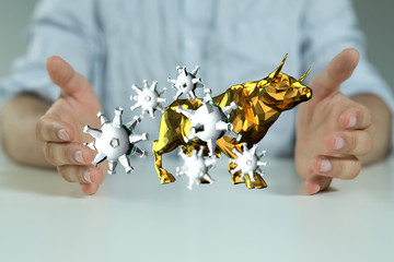 Economic impact of virus on global economy. Recession and financial crisis concept. 3D rendered...