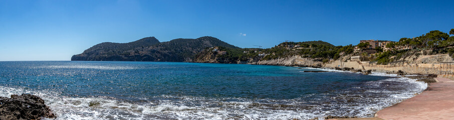 Mediterranean Sea Spain, beautiful seascape at the bay of Camp de Mar, Majorca Balearic Islands.