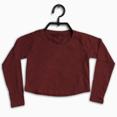 Mockup of Full Sleeve Crop Tops / Cropped t-shirt with Black Hanger and Apple cut bottom