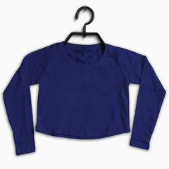 Mockup of Full Sleeve Crop Tops / Cropped t-shirt with Black Hanger and Apple cut bottom