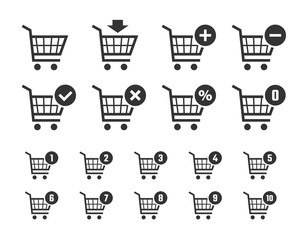 shopping cart icon set, trolley signs for internet shop