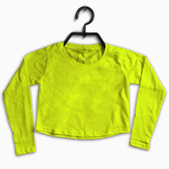 Mockup of Full Sleeve Crop Tops / Cropped t-shirt with Black Hanger and Apple cut bottom