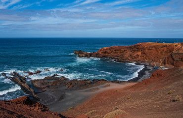 beautiful view on El Golfo Beach in Lanzarote or Lanzerote, Canary Islands, Spain. October 2019
