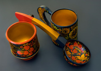 wooden dishes painted with Khokhloma