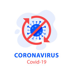 Stop coronavirus red barred circle, fight Covid-19, kill bacteria, antibacterial sanitizer