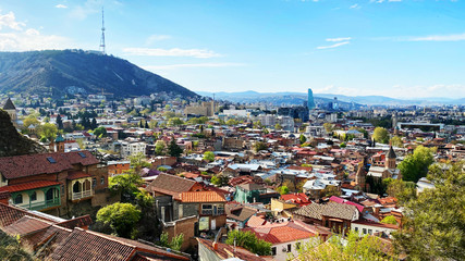 TBILISI, GEORGIA  APRIL 19, 2020:  Beautiful aerial view of the old part of city   in Tbilisi, Georgia © Victoria Key