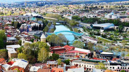 TBILISI, GEORGIA  APRIL 19, 2020:  Beautiful aerial view of the old part of city   in Tbilisi, Georgia © Victoria Key