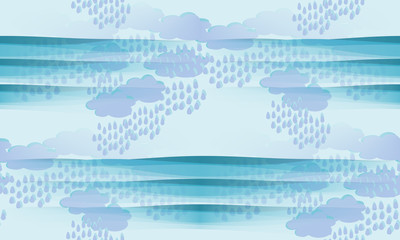 Seamless pattern with the illustration it is raining over the sea