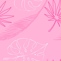 Seamless pattern with pink tropical leaves . Vector illustration. EPS 10