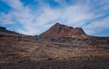 Amazing volcanic landscape of Lanzarote island, Timanfaya national park, Spain. October 2019