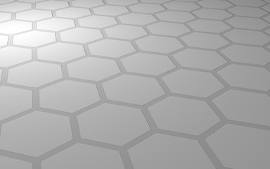 Honeycomb on a gray background. Perspective view on polygon look like honeycomb. Extruded, bump cell. Isometric geometry. 3D illustration