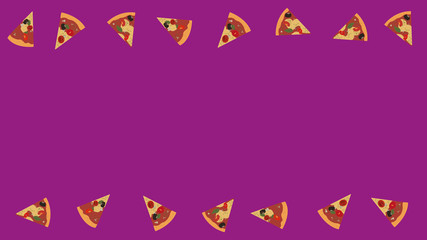 Obraz premium Pizza slices are located at the top and bottom of the background. Isolated on a purple background. Vector graphics.