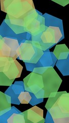 Fototapeta na wymiar Multicolored translucent hexagons on dark background. Vertical image orientation. 3D illustration