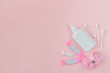 Wrist tag for the patient on a pink background. Maternity hospital.