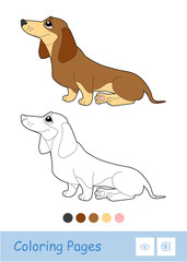 Colorless vector contour image of a sitting dog isolated on white background. Pets-related preschool kids coloring book illustrations and developmental activity.