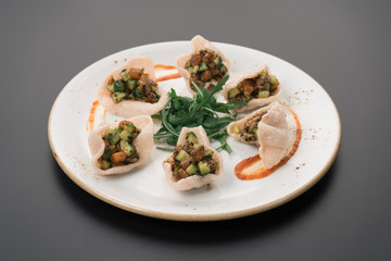 Tartlets with salad. Open sandwiches