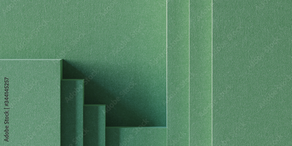 Poster minimal background for branding and product presentation. green fabric geometric background. 3d rend