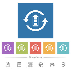 Renewable energy flat white icons in square backgrounds