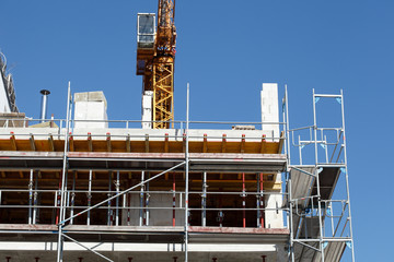 Bauger&uuml;st, Hausfassade, Rohbau, Wohngeb&auml;ude, Bremen, Deutschland, Europa