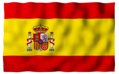 Obraz premium The flag of Spain. Official state symbol of the Kingdom of Spain. Concept: web, sports pages, language courses, travelling, design elements. 3d illustration