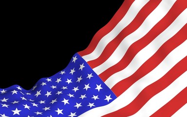 Obraz premium Waving flag of the United States of America on a dark background. Stars and Stripes. State symbol of the USA. 3D illustration