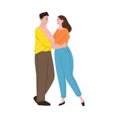 Couple in love standing and hugging each other during meeting vector illustration