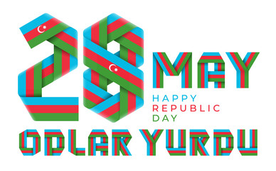 May 28, Republic Day of Azerbaijan congratulatory design with Azerbaijani flag colors.
