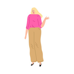 Young smiling woman standing and talking during meeting