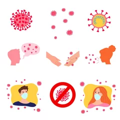 Gordijnen Set of hand drawn spreading coronavirus infection bacterias vector illustration © greenpicstudio