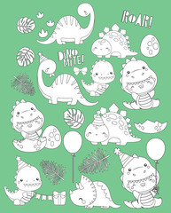 a vector of dinosaur-themed birthday in black and white colours
