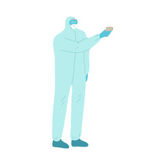 Doctor standing measuring temperature with thermal imager during epidemic