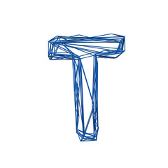 Letter T wire frame low poly alphabet. 3D rendering