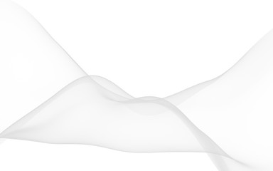 White abstract background. Fluttering white scarf. Waving on wind white fabric. 3D illustration