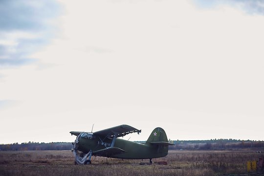 Old Working Plane On The Field, Daytime